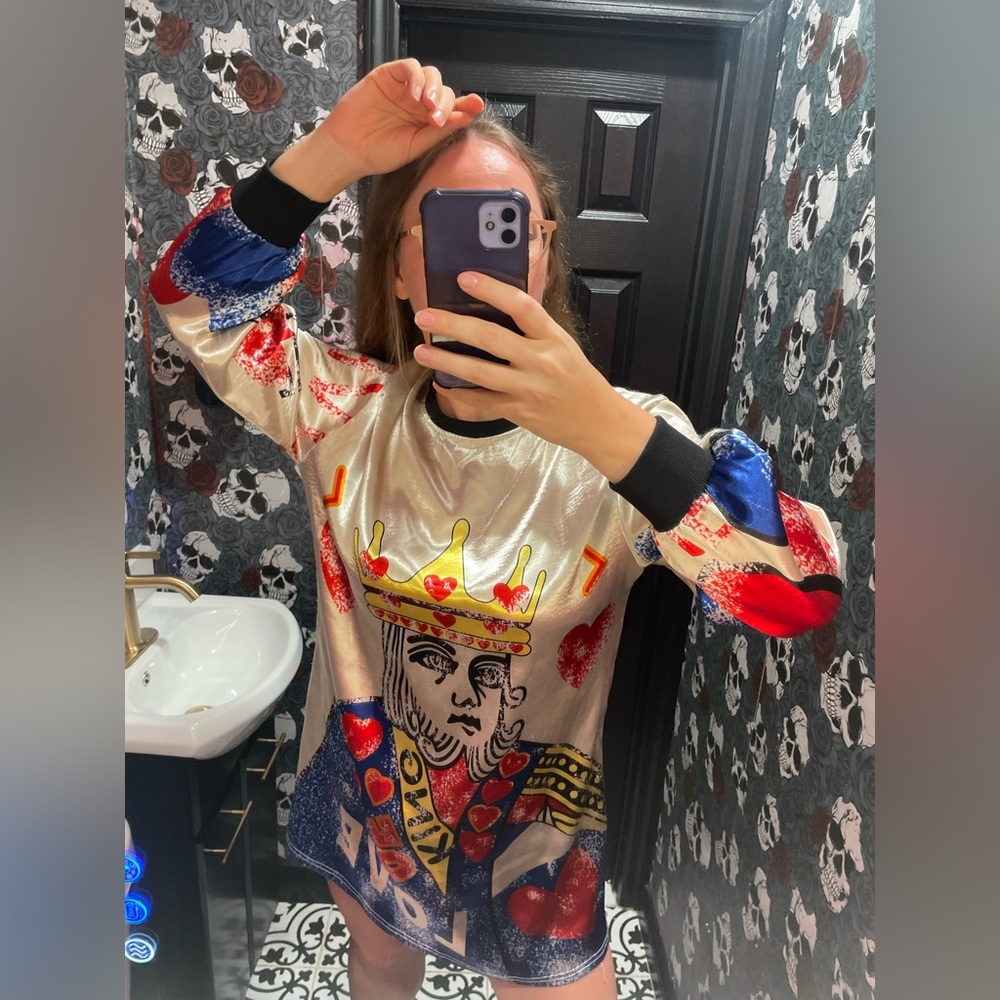 Anthropologie King Of Hearts Card Games Satin Shimmer Mini Dress Long Sleeves - Picture 7 of 14